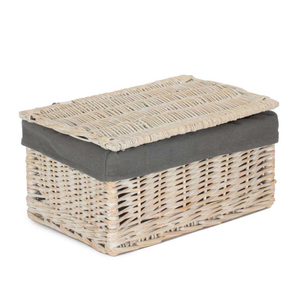 Whitewash Steamed Grey Cotton Lined Wicker Storage Basket-3