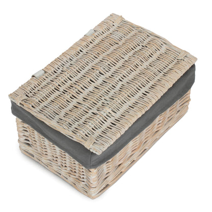 Whitewash Steamed Grey Cotton Lined Wicker Storage Basket-2