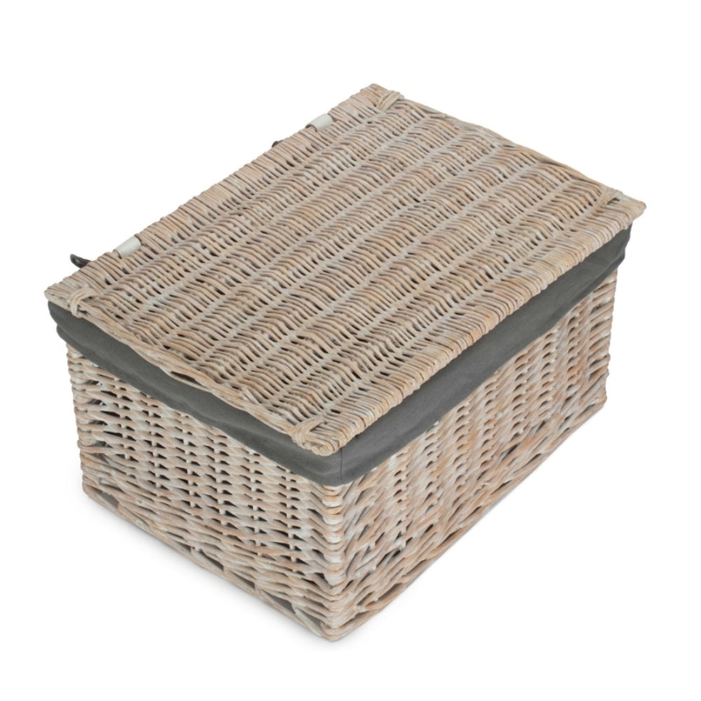 Whitewash Steamed Grey Cotton Lined Wicker Storage Basket-5