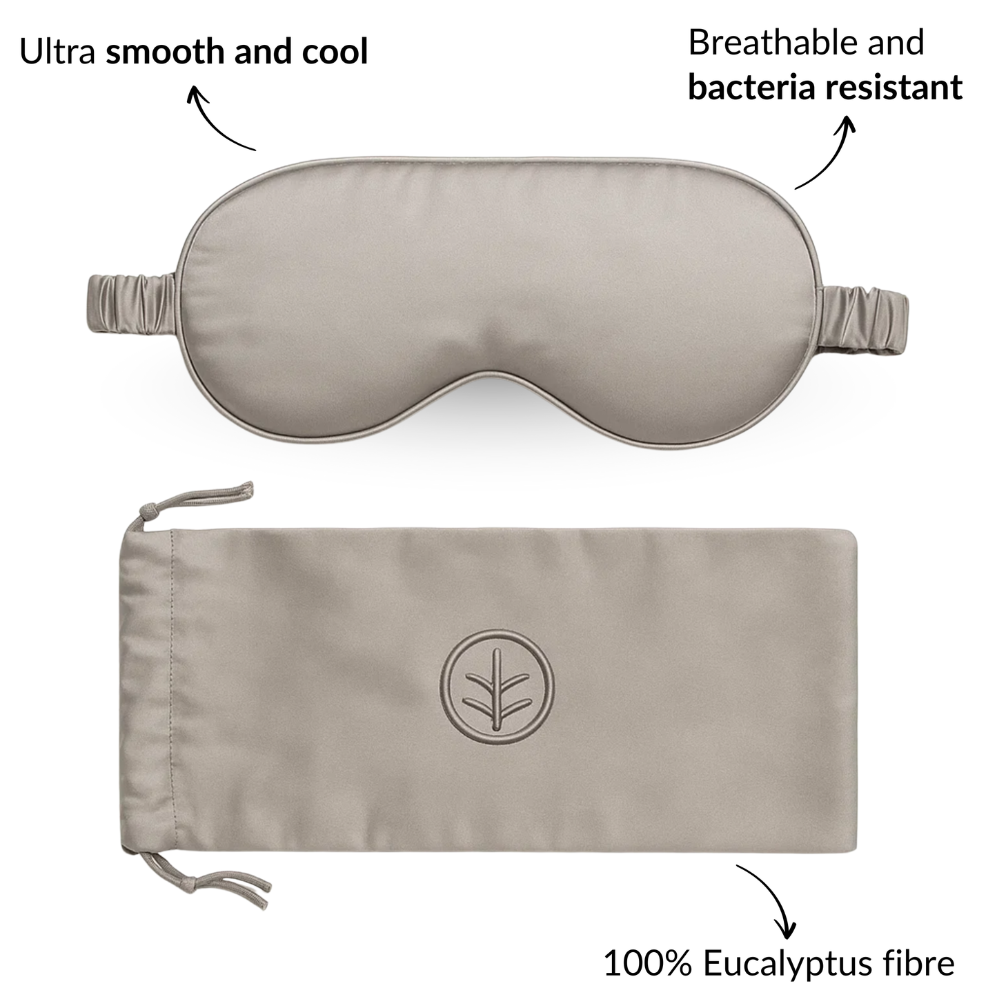 Essential Silk Sleep Eye Mask in Grey (Eucalyptus Silk)