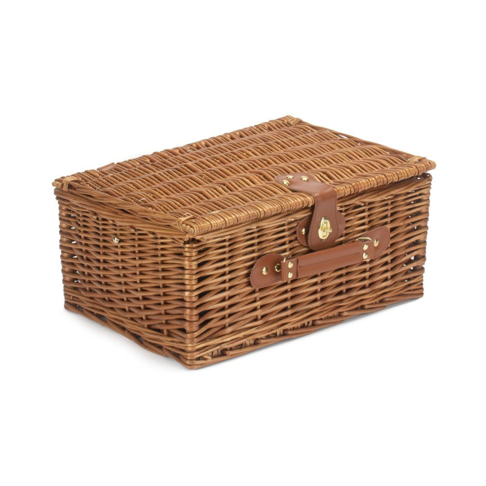 Blue Tweed Fitted Wicker Picnic Basket-2