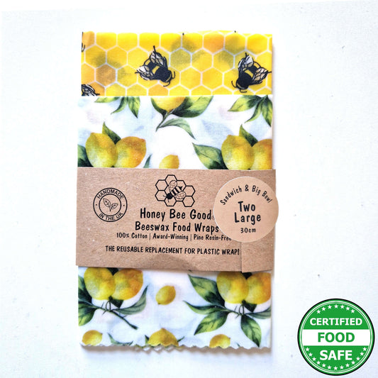 Set of 2 Large Handmade Beeswax Wraps | Lemony Bees