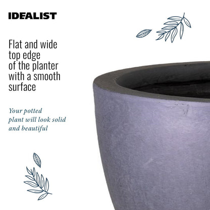 IDEALIST Lite 30cm Garden Planter | Washed Light Concrete Egg Round Planter | Contemporary Outdoor Plant Pot D30 H30 cm, 21L