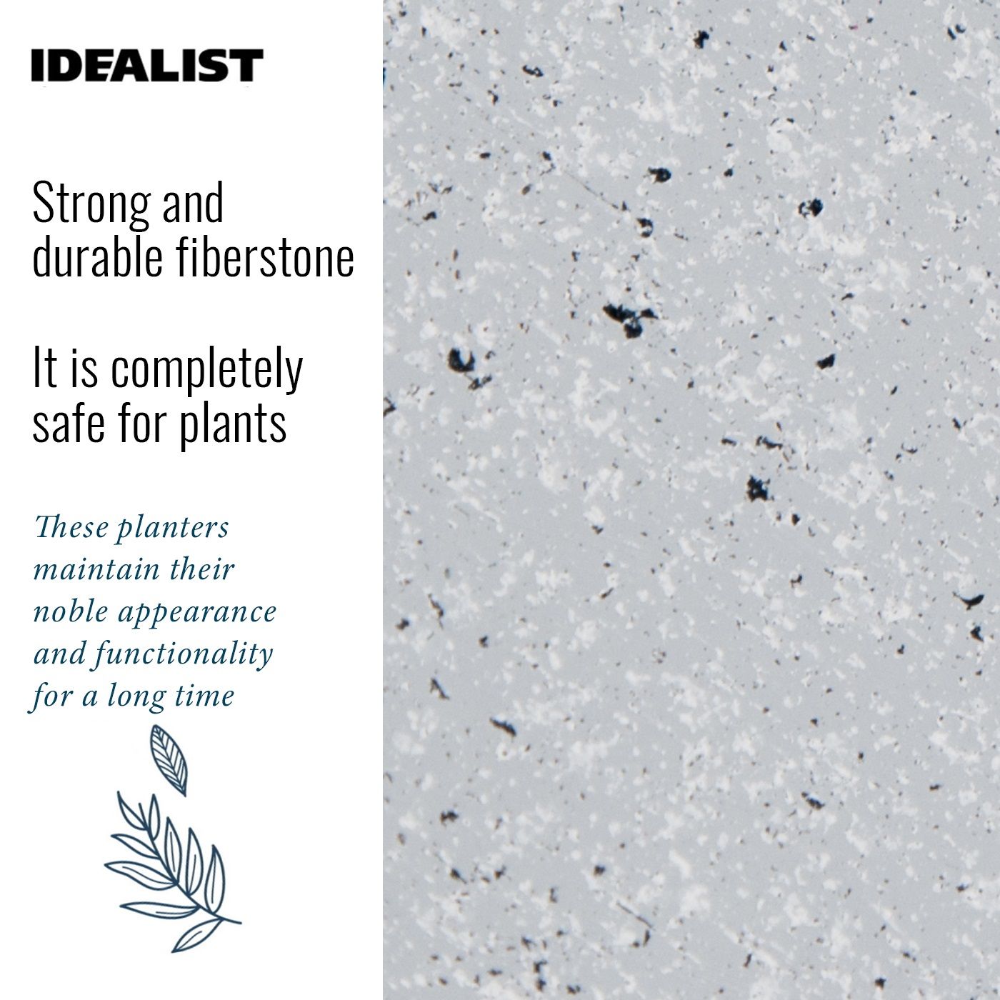 IDEALIST Lite Contemporary Flower Box Square Garden Planter, Light Concrete Outdoor Large Plant Pot H50 L50 W50 cm, 126L