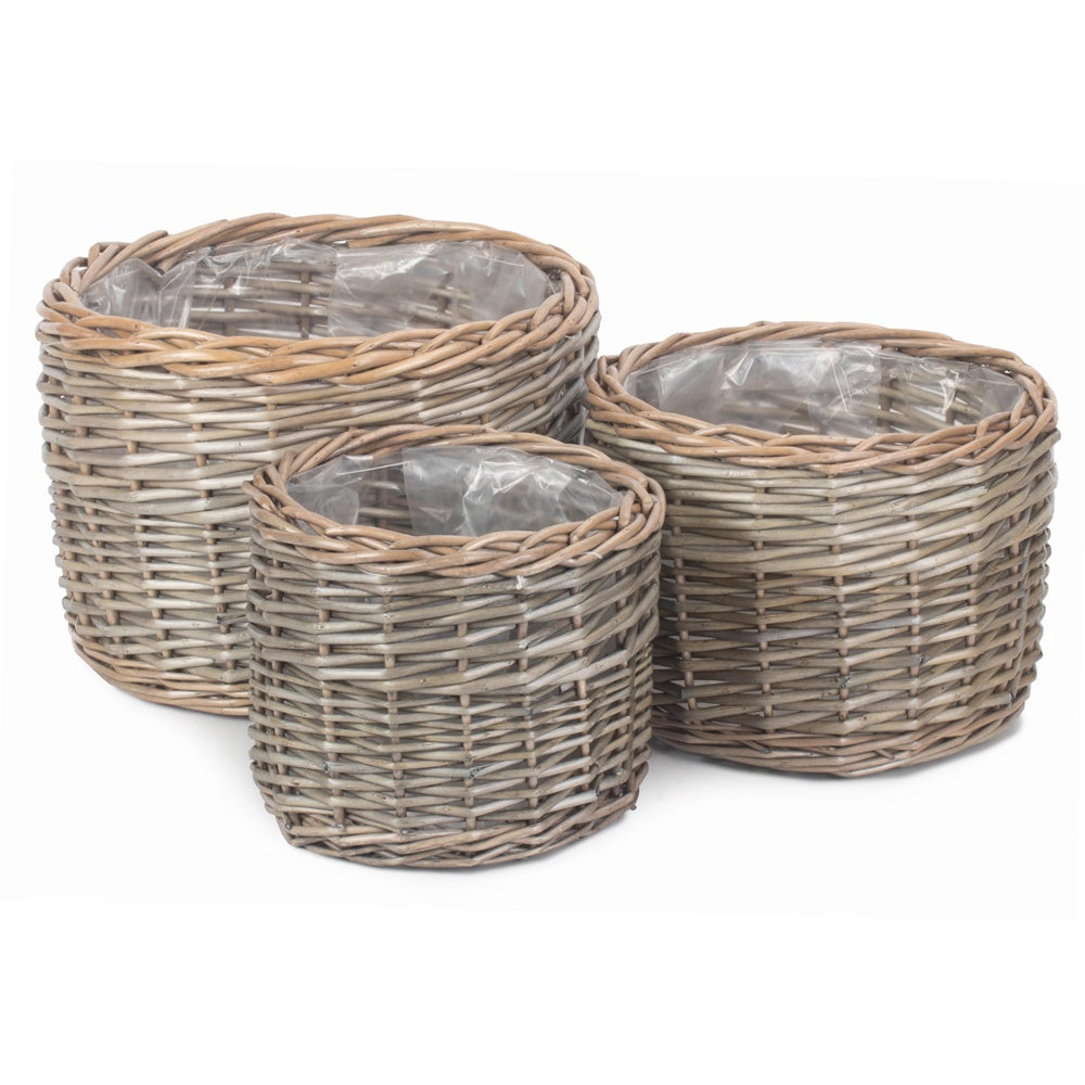 Round Antique Wash Wicker Planter-0