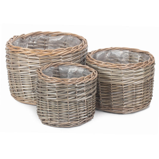 Round Antique Wash Wicker Planter-0