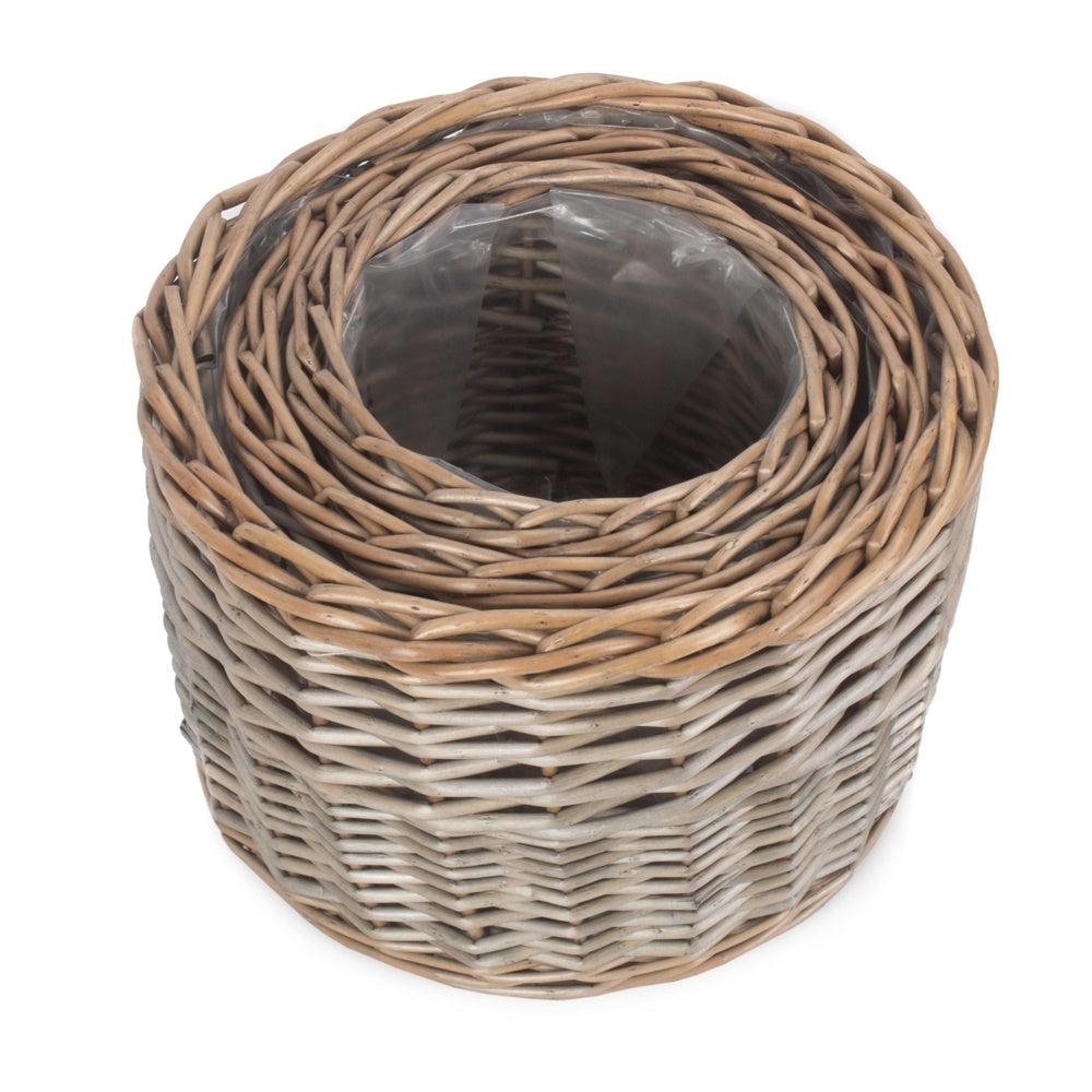 Round Antique Wash Wicker Planter-4