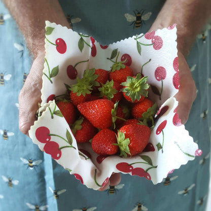 Set of 3 Handmade Beeswax Wraps | Bees & Cherries