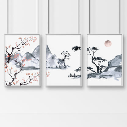 Japanese landscape painting | set of 3 Bedroom wall art