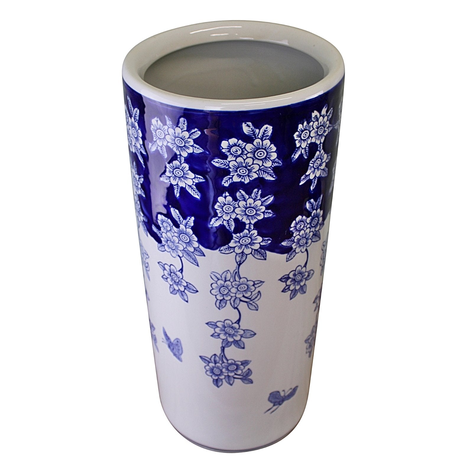 Umbrella Stand, Vintage Blue & White Flowers and Butterfly Design-2