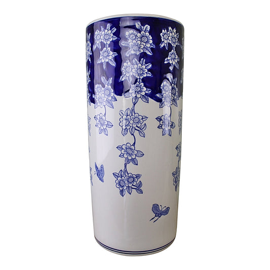 Umbrella Stand, Vintage Blue & White Flowers and Butterfly Design-0
