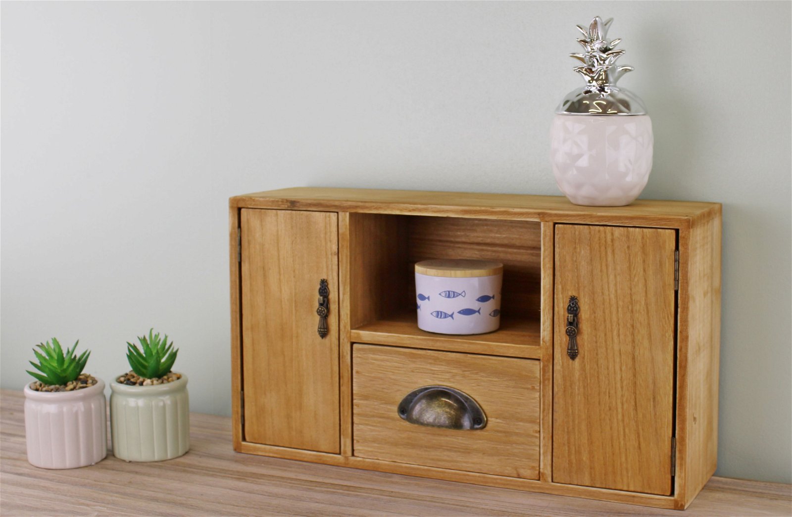 Small Wooden Cabinet with Cupboards, Drawer and Shelf-1