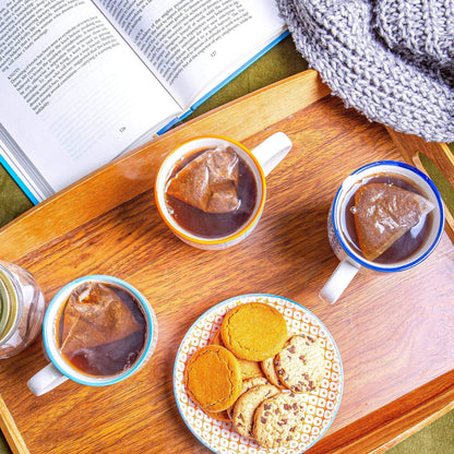 360ml Floral Multicoloured Hand Printed Stoneware Coffee Mugs - Pack of Six