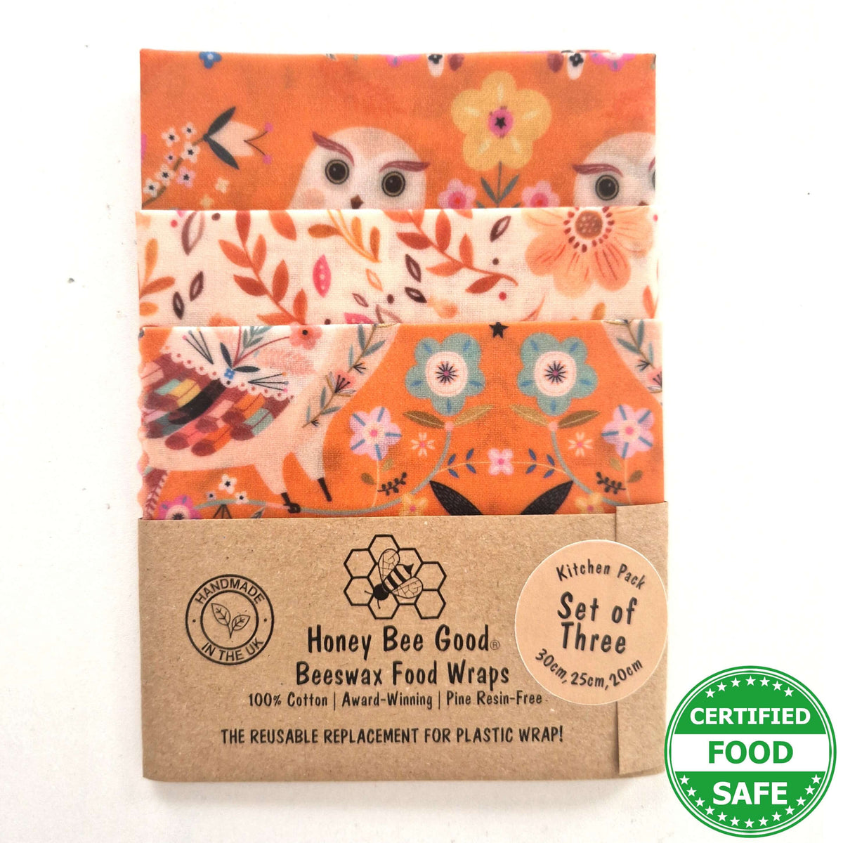 Set of 3 Handmade Beeswax Wraps | Owls
