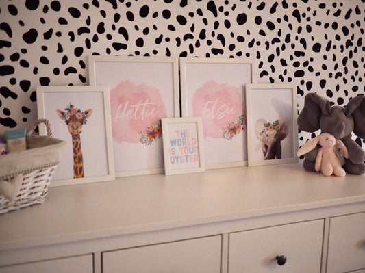 Giraffe Wild Animal Floral Nursery Children's Room Wall Decor Print-1