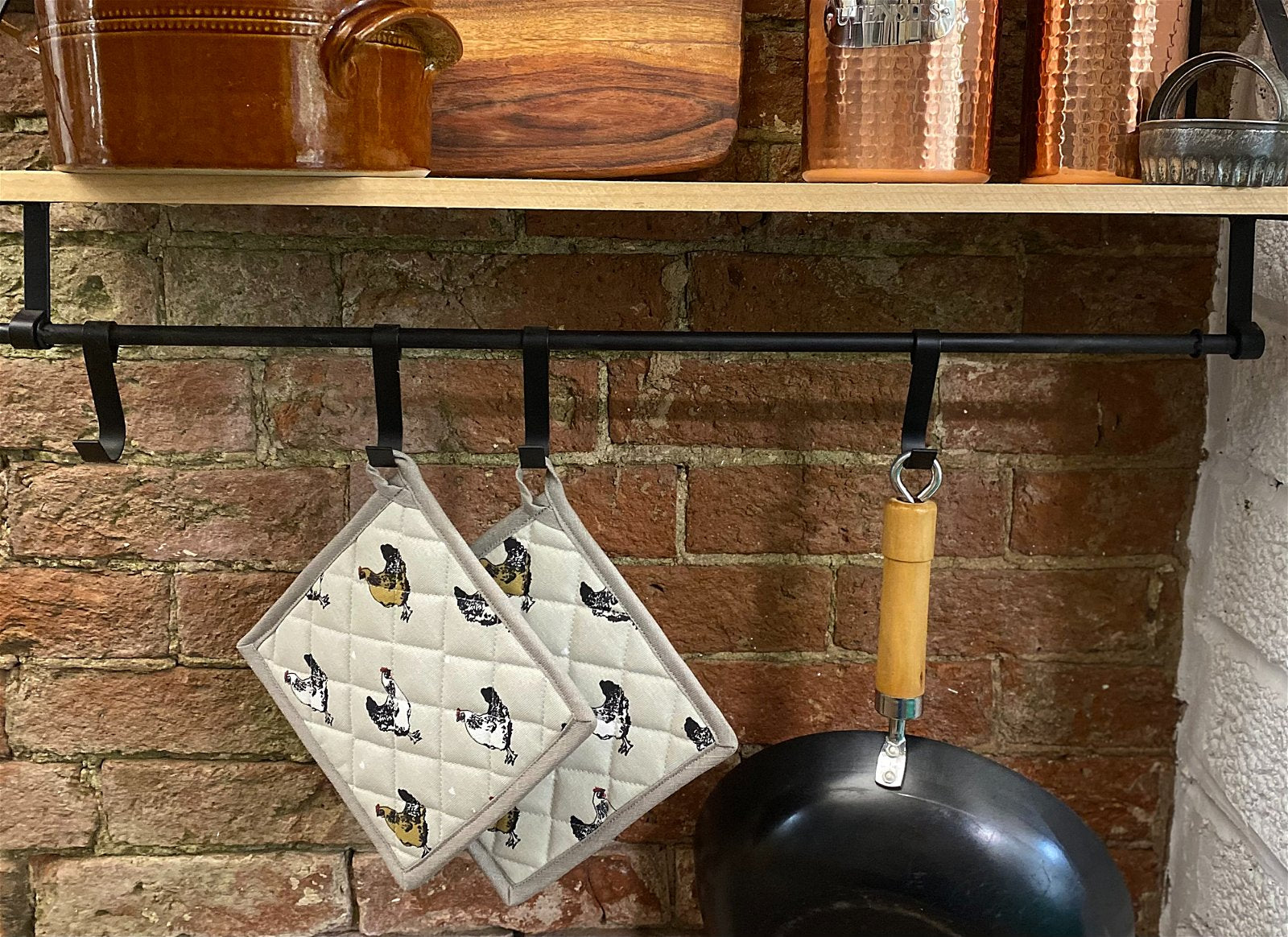 Two Pot Holders With A Chicken Print Design-1