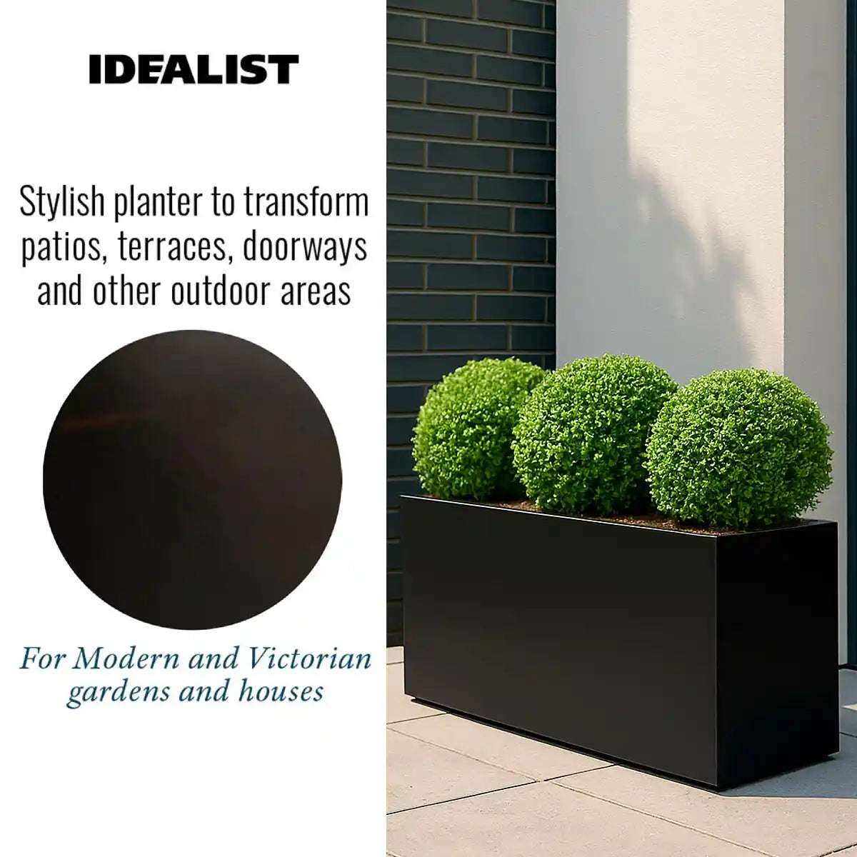 IDEALIST Lite Contemporary Trough Garden Planter, Light Concrete Outdoor Plant Pot H30 L65 W19 cm, 37L