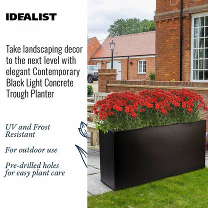 IDEALIST Lite Contemporary Trough Garden Planter, Light Concrete Outdoor Large Plant Pot H51.5 L100 W36 cm, 185L