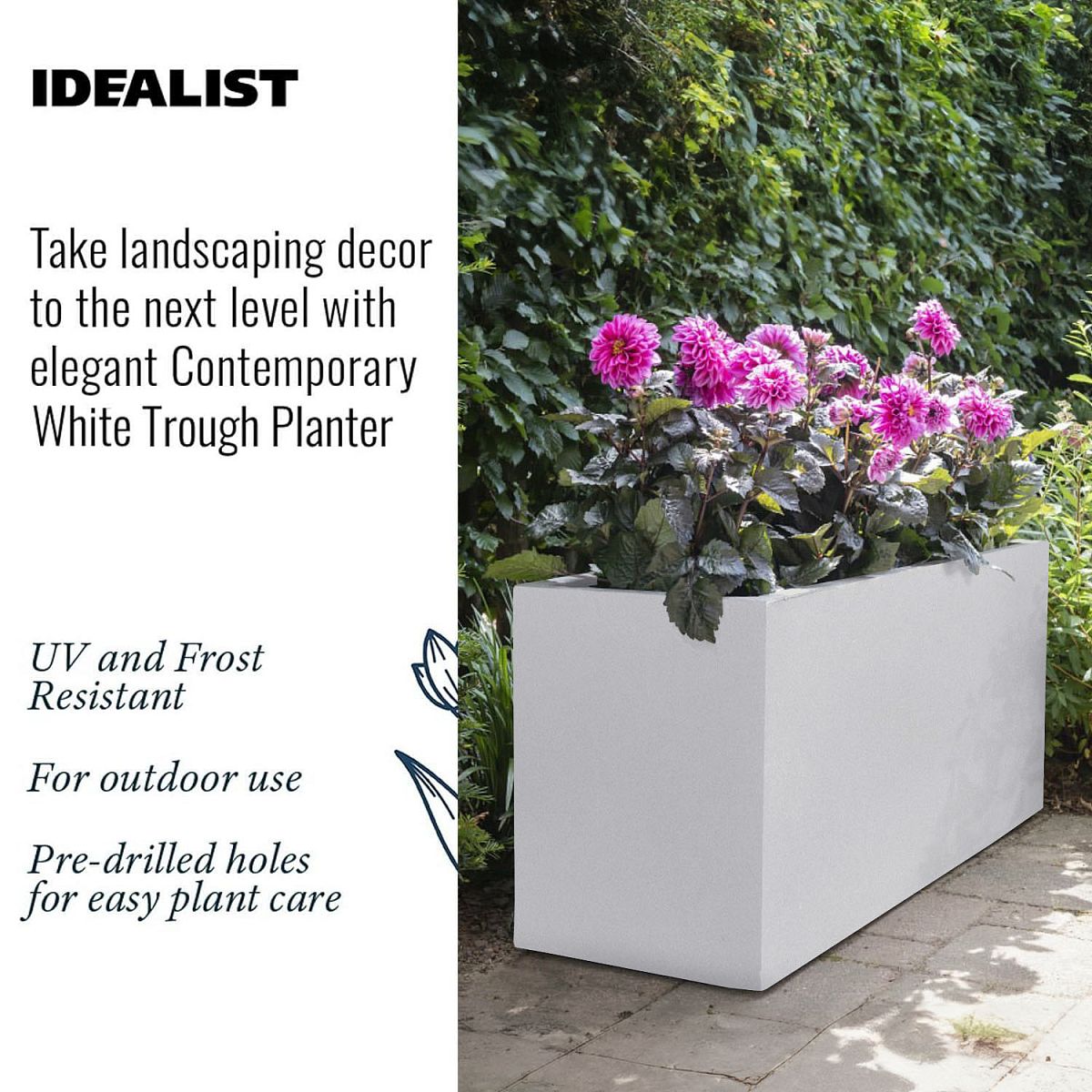 IDEALIST Lite Contemporary Trough Garden Planter, Light Concrete Outdoor Large Plant Pot H51.5 L100 W36 cm, 185L