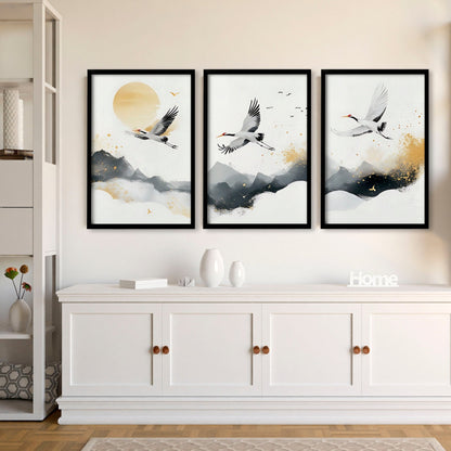 Art For Huge Wall | Set of 3 Asian Inspired Wall art Prints