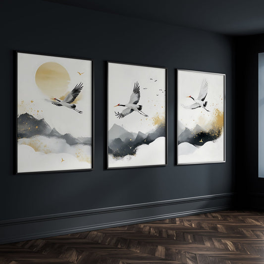 Art For Huge Wall | Set of 3 Asian Inspired Wall art Prints