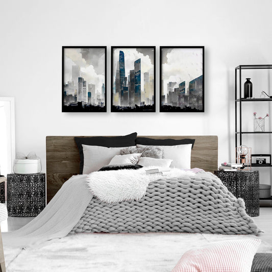 Art Prints Contemporary | Set of 3 Urban Skyscrapers Wall art Prints