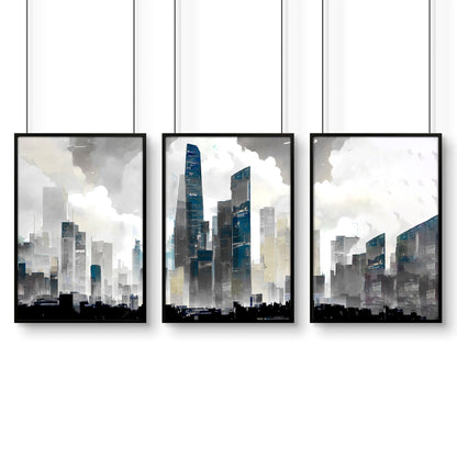Art Prints Contemporary | Set of 3 Urban Skyscrapers Wall art Prints