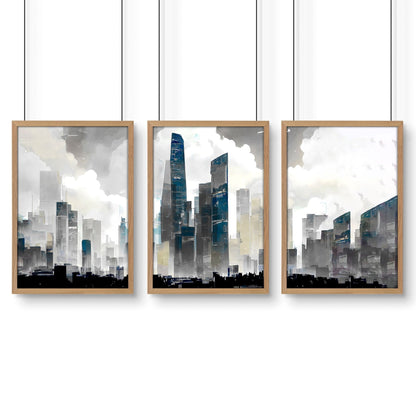 Art Prints Contemporary | Set of 3 Urban Skyscrapers Wall art Prints