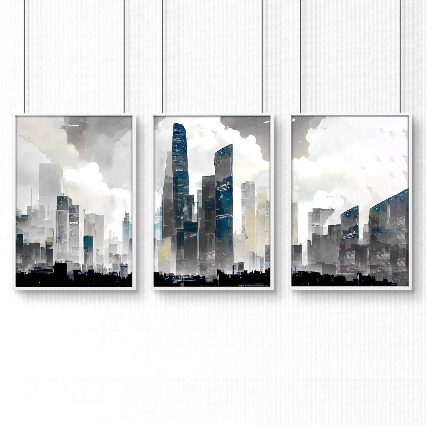 Art Prints Contemporary | Set of 3 Urban Skyscrapers Wall art Prints