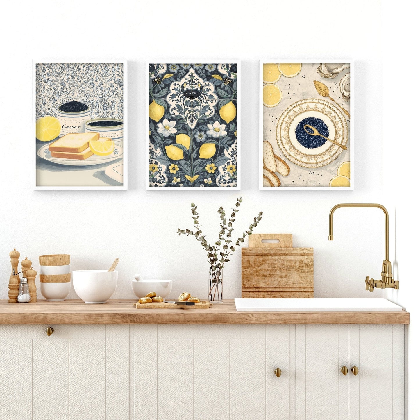 Artwork In Kitchen | Set of 3 Italian Lifestyle Wall art Prints