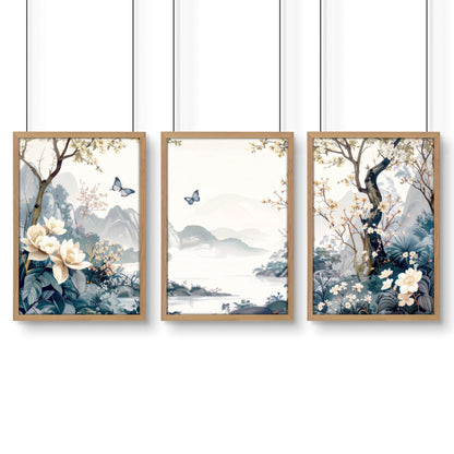 Bedroom Wall Ideas Pictures | Set of 3 Chinoiserie Wall art Prints