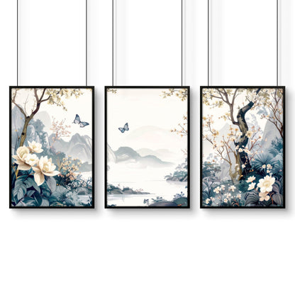 Bedroom Wall Ideas Pictures | Set of 3 Chinoiserie Wall art Prints