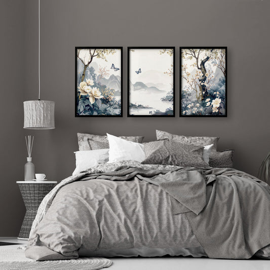 Bedroom Wall Ideas Pictures | Set of 3 Chinoiserie Wall art Prints
