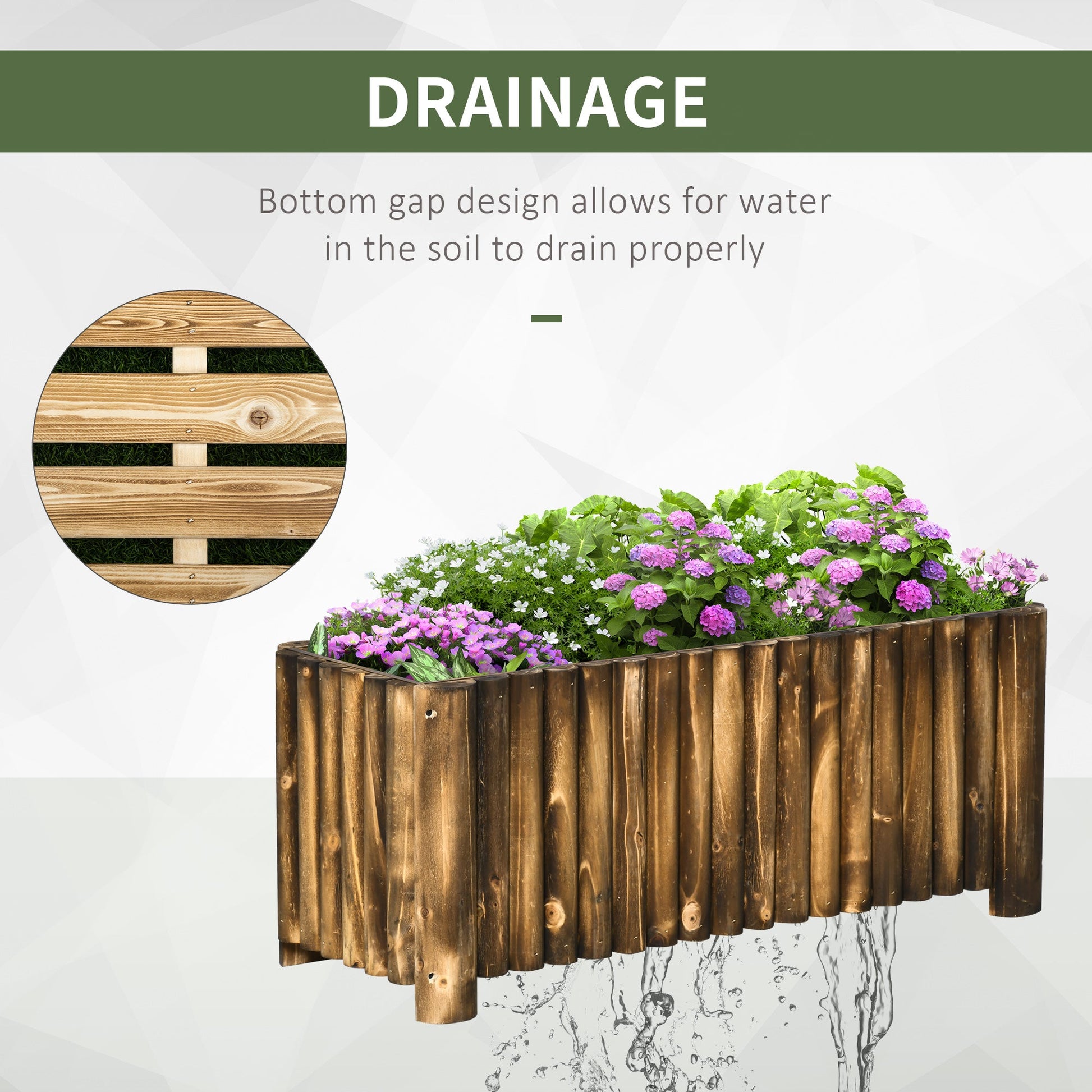Raised Flower Bed Wooden Rectangualr Planter Container Box Wood 4 Feet-4