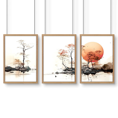 Chinese Wall Art | Set of 3 Asian Inspired Wall art Prints