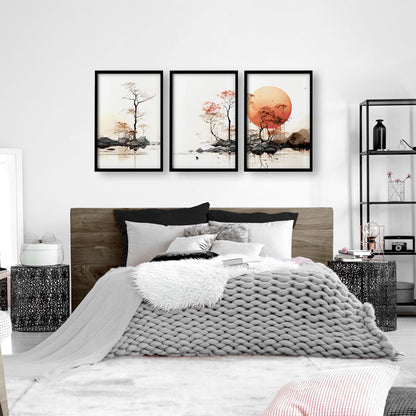 Chinese Wall Art | Set of 3 Asian Inspired Wall art Prints