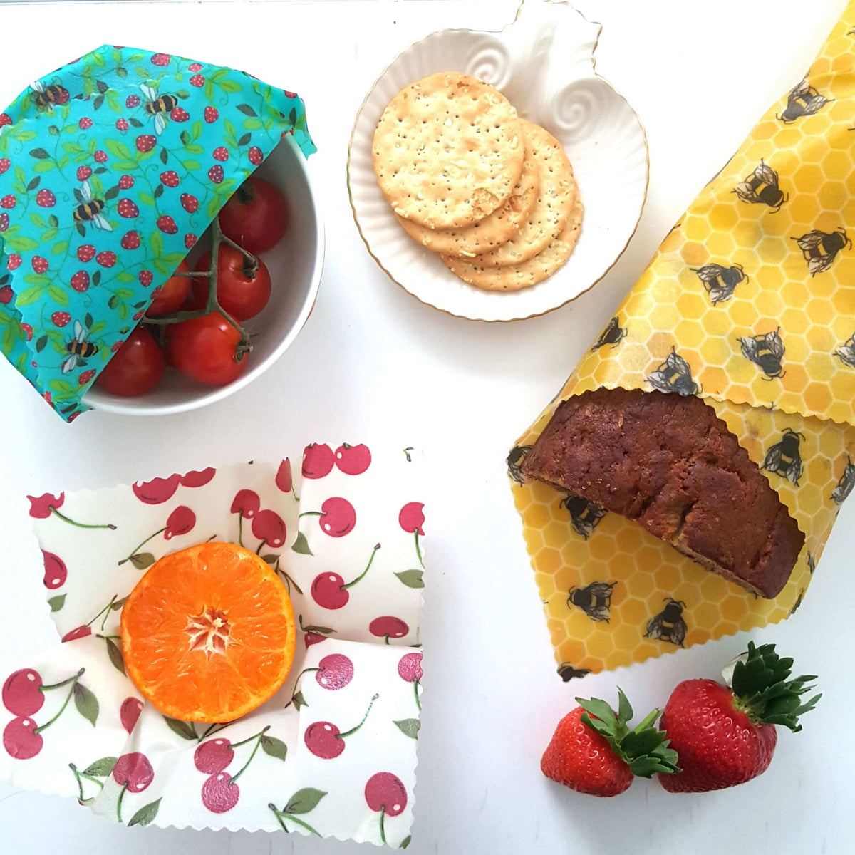 Set of 3 Handmade Beeswax Wraps | Bees & Cherries