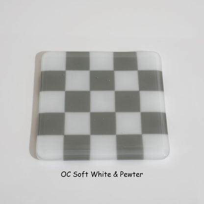 10cm Chequered Soft White/Colour Coaster - Oceanside Collection