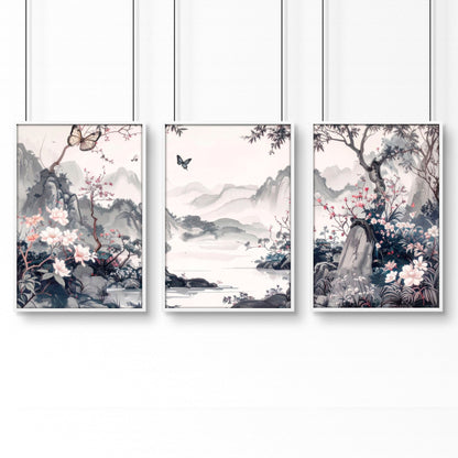 Decorating Bedroom Walls | Set of 3 Chinoiserie Wall art Prints