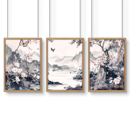 Decorating Bedroom Walls | Set of 3 Chinoiserie Wall art Prints