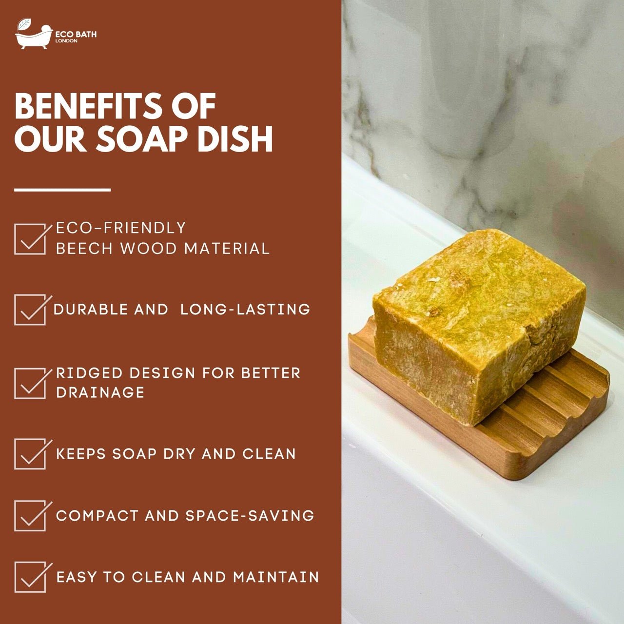 Eco Bath London Beech Wood Ridged Soap Dish