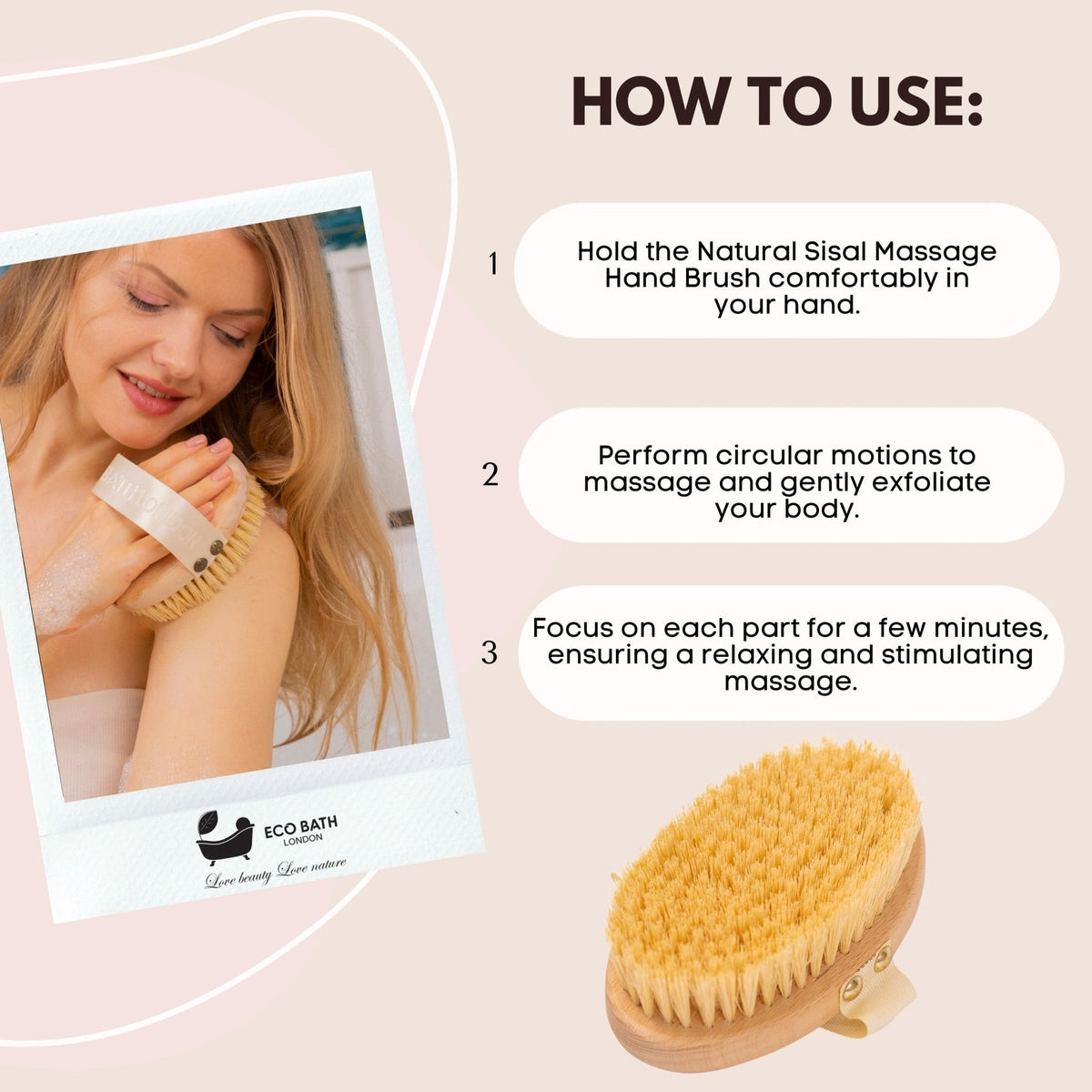 Eco Bath London Natural Sisal Massage Hand Brush - Dry Brushing Hand Brush for Exfoliation
