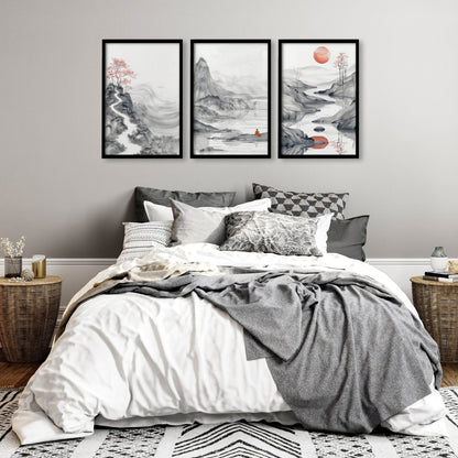 Framed Gallery Wall | Set of 3 Asian Inspired Wall art Prints