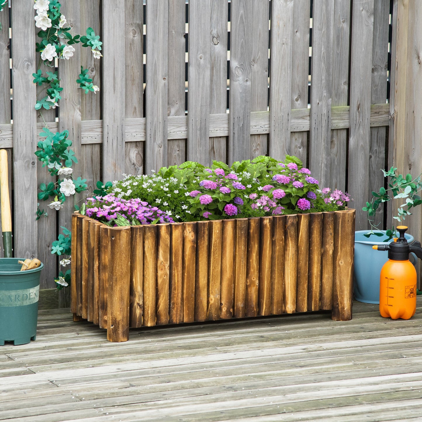 Raised Flower Bed Wooden Rectangualr Planter Container Box Wood 4 Feet-1
