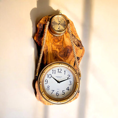 Beautiful brass finish rope clock with Olive Wood base