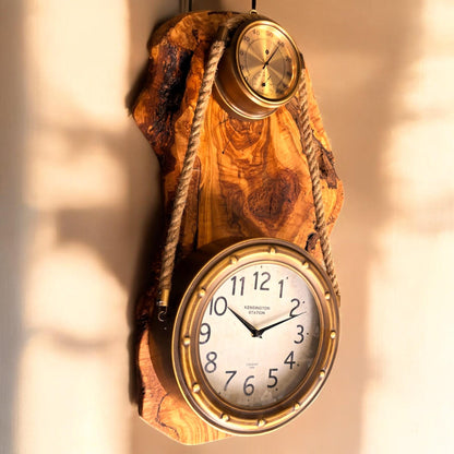 Beautiful brass finish rope clock with Olive Wood base