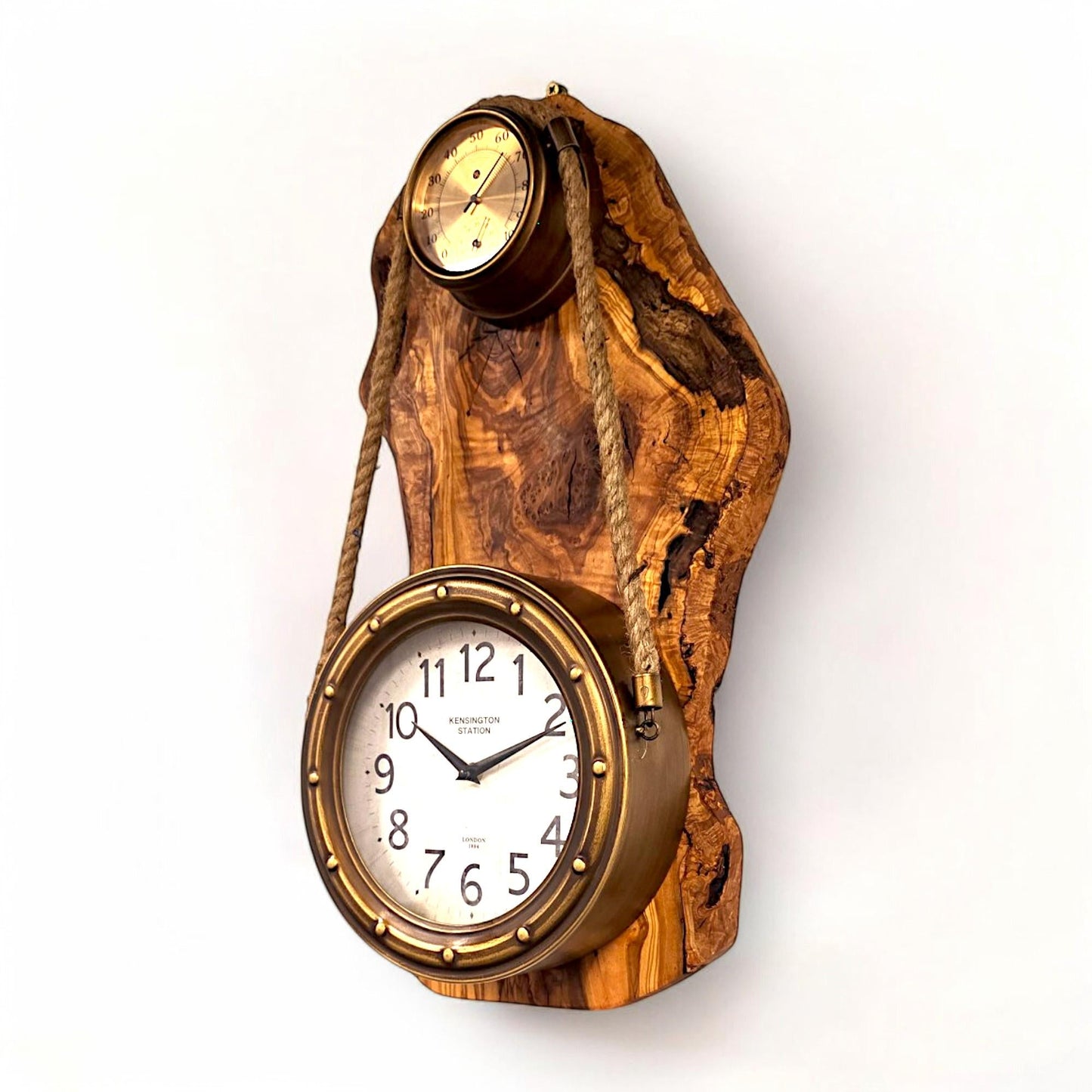 Beautiful brass finish rope clock with Olive Wood base