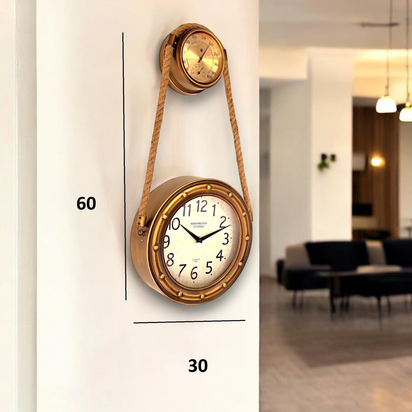 Beautiful brass finish rope clock with Olive Wood base