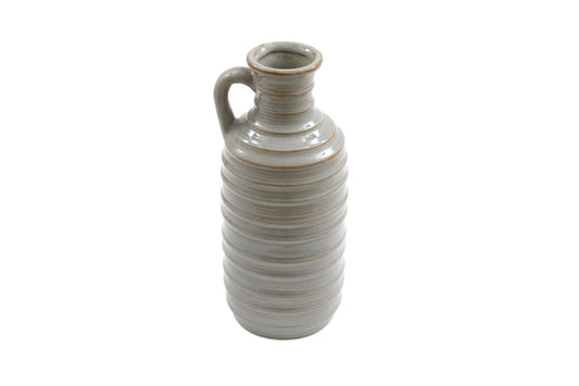 Ceramic Grey Ribbed Vase With Handle 27cm-0