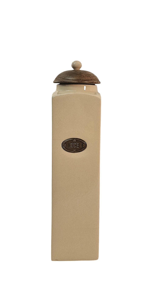 Ceramic Rice Jar with Mango Wood Lid-0